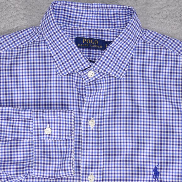 Polo Ralph Lauren Shirt Mens Large Blue Plaid Button Up Long Sleeve - Picture 1 of 16